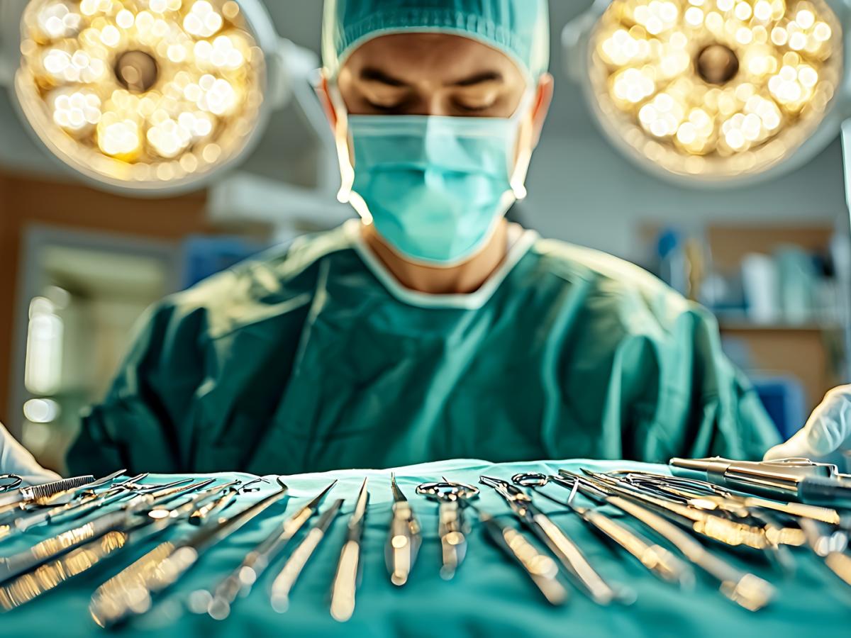 Surgeon preparing surgical instruments